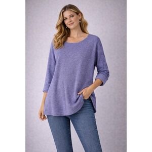 Talbots Sweater Plus 3X Purple Marled Knit  Button Shoulder 3/4 Sleeve Top